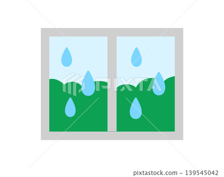 An illustration of a rainy day icon visible from a window. 139545042