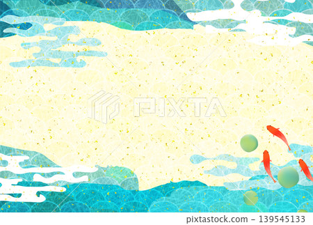 An elegant Japanese summer background featuring goldfish and wave patterns. An elegant Japanese summer background featuring goldfish and wave patterns. 139545133