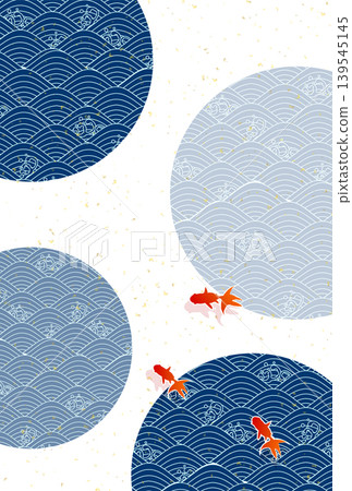 優雅的日式背景,飾以金魚和波浪圖案。 優雅的日式背景,飾以金魚和波浪圖案。 139545145