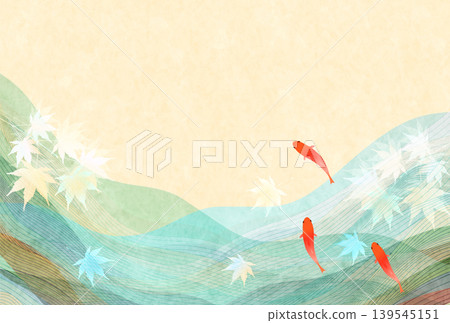 以秋葉和鯉魚為主題的精美日式背景,採用和紙的紋理製成。 以秋葉和鯉魚為主題的精美日式背景,採用和紙的紋理製成。 139545151
