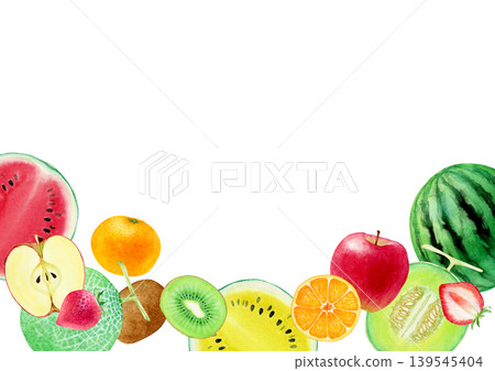 Various kinds of fruit, background frame, watercolor illustration 139545404