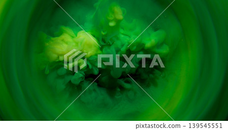 Blur ink splash. Mist art. Defocused green color glitter water round texture spreading on abstract creative acrylic vivid background. Blur ink splash. Mist art. Defocused green color glitter water round texture spreading on abstract creative acrylic vivid background. 139545551