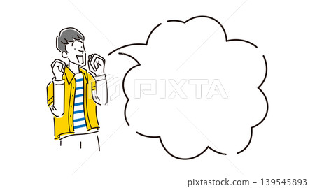 插圖描繪了一名男子的上半身,他舉起雙臂,面帶微笑,旁邊還有一個對話框。 插圖描繪了一名男子的上半身,他舉起雙臂,面帶微笑,旁邊還有一個對話框。 139545893