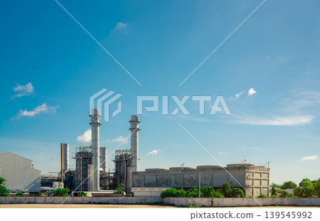 Gas turbine electrical power plant. Energy for support factory in industrial estate. Natural gas tank. Small gas power plant. Power plant using natural gas for fuel. Green energy. Generate electricity Gas turbine electrical power plant. Energy for support factory in industrial estate. Natural gas tank. Small gas power plant. Power plant using natural gas for fuel. Green energy. Generate electricity 139545992