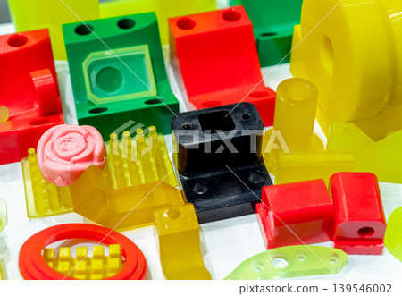 Engineering plastics. Plastic material used in manufacturing industry. Global engineering plastic market concept. Polyurethane and abs plastic parts materials. Plastic injection machine products. Engineering plastics. Plastic material used in manufacturing industry. Global engineering plastic market concept. Polyurethane and abs plastic parts materials. Plastic injection machine products. 139546002