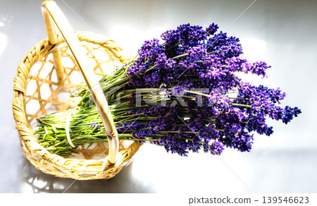 Lavender in a bamboo basket, an image of Furano and Biei in Hokkaido during the summer. Lavender in a bamboo basket, an image of Furano and Biei in Hokkaido during the summer. 139546623