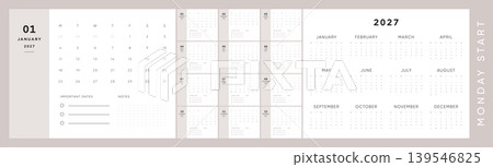 Minimal 2027 Calendar Template. Monday Start Monthly Planner with Important Dates and Notes. Clean Neutral Business Layout. Minimal 2027 Calendar Template. Monday Start Monthly Planner with Important Dates and Notes. Clean Neutral Business Layout. 139546825
