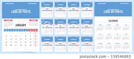 Blue Corporate 2027 Calendar Template. Monday Start Monthly Wall Planner with Logo or Photo Placeholder and Annual Overview. Blue Corporate 2027 Calendar Template. Monday Start Monthly Wall Planner with Logo or Photo Placeholder and Annual Overview. 139546863