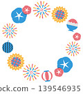 Round frame made with summer items (stamp-style processing) 139546935
