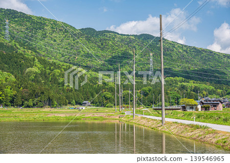 Rural landscape of the northern part of Lake Biwa: Rice paddies filled with water, Nishi-Asai-cho, Nagahama City, Shiga Prefecture Rural landscape of the northern part of Lake Biwa: Rice paddies filled with water, Nishi-Asai-cho, Nagahama City, Shiga Prefecture 139546965