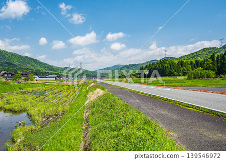 滋賀縣長濱市西夏齋町奧地區琵琶湖的田園風光 139546972