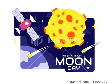 International Moon Day Vector Illustration Featuring Astronaut Crescent Moon Space Rocket Satellite and Cosmic Exploration Theme Design International Moon Day Vector Illustration Featuring Astronaut Crescent Moon Space Rocket Satellite and Cosmic Exploration Theme Design 139547170
