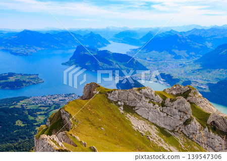 Beautiful panoramic view on Lake Lucerne from Mount Pilatus, Switzerland Beautiful panoramic view on Lake Lucerne from Mount Pilatus, Switzerland 139547306