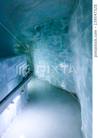 Ice tunnel in Ice Palace of Jungfraujoch Station in Switzerland 139547328