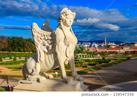 Statue of Sphinx in the gardens of Upper Belvedere Palace in Vienna, Austria Statue of Sphinx in the gardens of Upper Belvedere Palace in Vienna, Austria 139547350