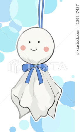 可愛的teru teru bozu 插圖與圓點背景 可愛的teru teru bozu 插圖與圓點背景 139547427