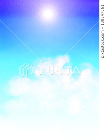 清新的水彩風格藍天白雲,太陽位於畫面中央。 清新的水彩風格藍天白雲,太陽位於畫面中央。 139547561