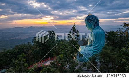 Aerial view of Majestic Buddha at sunrise 139547683