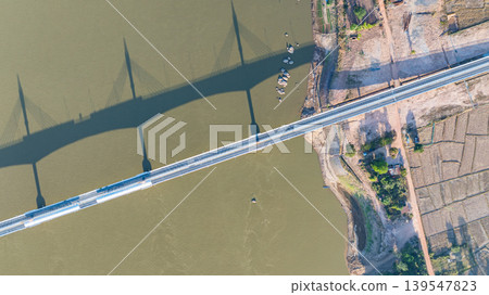 Panoramic View of Modern Bridge Over the Mekong River Panoramic View of Modern Bridge Over the Mekong River 139547823