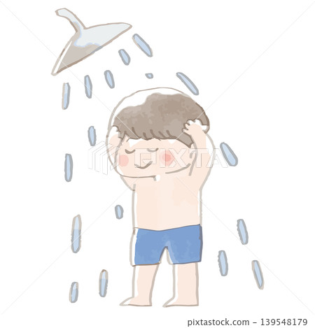 兒童在泳池裡淋浴(水彩插圖)-玩水,禮儀 兒童在泳池裡淋浴(水彩插圖)-玩水,禮儀 139548179