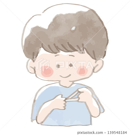 Watercolor illustration of a child cutting their nails; hygiene management; impetigo prevention. Watercolor illustration of a child cutting their nails; hygiene management; impetigo prevention. 139548184