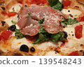 Pizza, prosciutto, olives, tomatoes, Parmesan cheese, restaurant, sauce, Italian cuisine 139548243