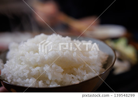 A steaming hot bowl of freshly cooked rice from a Genghis Khan restaurant. A steaming hot bowl of freshly cooked rice from a Genghis Khan restaurant. 139548299