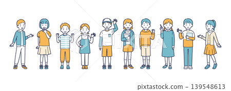 A set of full-body illustrations of energetic children A set of full-body illustrations of energetic children 139548613