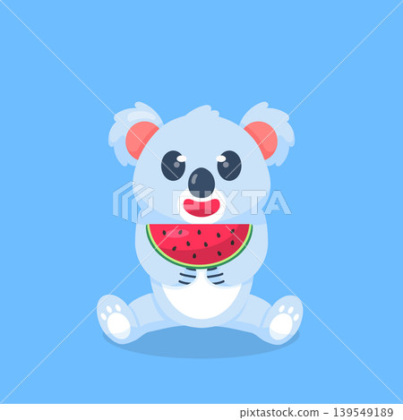 Cute Koala Eating Watermelon Flat Vector Illustration Cute Koala Eating Watermelon Flat Vector Illustration 139549189