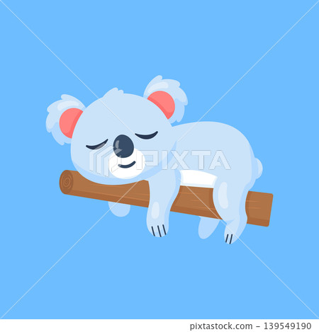 Cute Sleeping Koala on Tree Branch Flat Vector Illustration Cute Sleeping Koala on Tree Branch Flat Vector Illustration 139549190