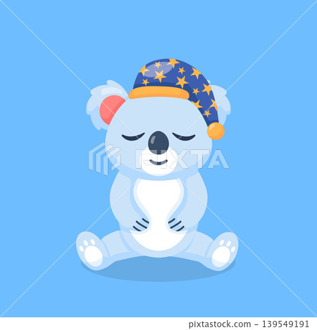 Cute Sleeping Koala Wearing Nightcap Flat Vector Illustration Cute Sleeping Koala Wearing Nightcap Flat Vector Illustration 139549191