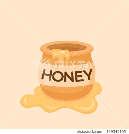 Flat Vector Illustration of Honey Jar with Dripping Honey Flat Vector Illustration of Honey Jar with Dripping Honey 139549195
