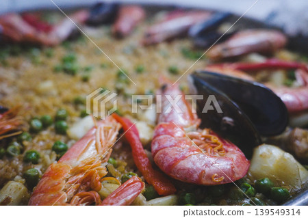 Close-Up Of Seafood Paella With Shrimp And Mussels Close-Up Of Seafood Paella With Shrimp And Mussels 139549314