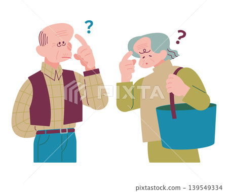 An elderly couple wonders about forgetfulness and dementia. An elderly couple wonders about forgetfulness and dementia. 139549334