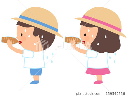 Illustration of a child drinking barley tea Illustration of a child drinking barley tea 139549336