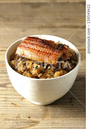 A single photo of a mini eel rice bowl. A single photo of a mini eel rice bowl. 139549422
