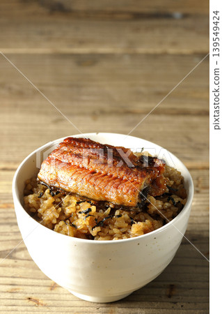 A single photo of a mini eel rice bowl. A single photo of a mini eel rice bowl. 139549424