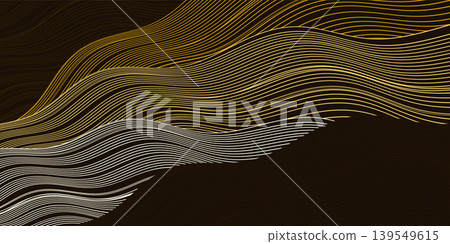 Elegant golden wavy lines drawn against a dark background Elegant golden wavy lines drawn against a dark background 139549615
