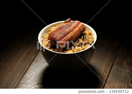 A single photo of a mini eel rice bowl. A single photo of a mini eel rice bowl. 139549712