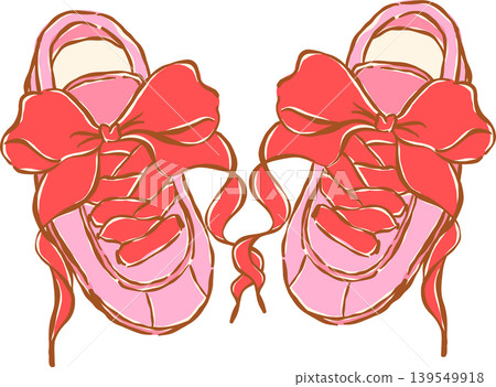 Pink Tennis Ball with Red Bow Whimsical Hand Drawn 139549918