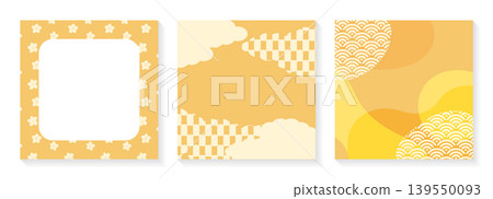 A set of square Japanese-style background illustrations combining a yellow plum blossom frame with a checkered pattern and a wave pattern. A set of square Japanese-style background illustrations combining a yellow plum blossom frame with a checkered pattern and a wave pattern. 139550093