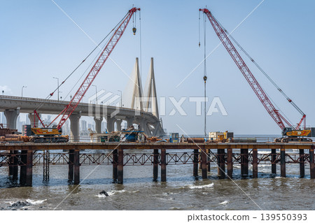 Bandra-Worli Sea link is a cable-stayed bridge linking Bandra and Worli in Mumbai, India Bandra-Worli Sea link is a cable-stayed bridge linking Bandra and Worli in Mumbai, India 139550393