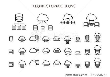 Cloud Storage Line Icon Set | Data Storage, Server, Network, Cloud Infrastructure Resources Cloud Storage Line Icon Set | Data Storage, Server, Network, Cloud Infrastructure Resources 139550738