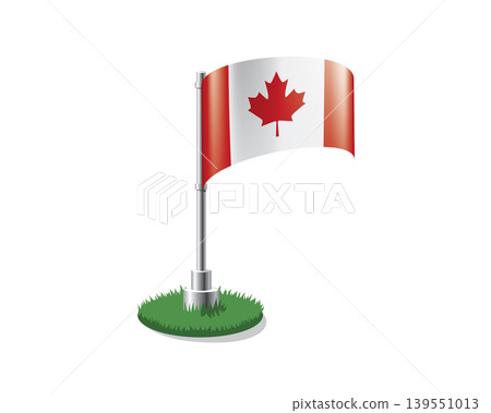 Canadian flag on a flagpole mounted on the grass Canadian flag on a flagpole mounted on the grass 139551013