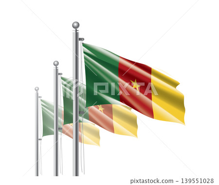 Brightly shining Cameroonian flags wave proudly on tall masts during official celebration events Brightly shining Cameroonian flags wave proudly on tall masts during official celebration events 139551028