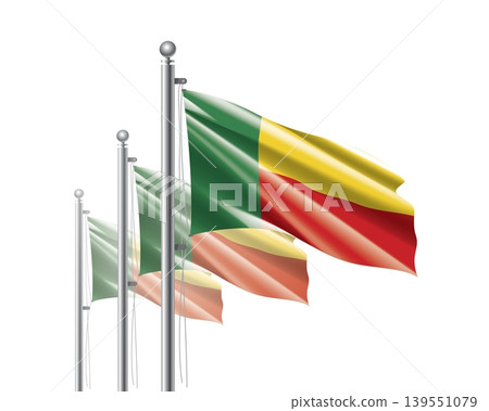 Brightly shining Benin flags wave proudly on tall masts during official celebration events Brightly shining Benin flags wave proudly on tall masts during official celebration events 139551079