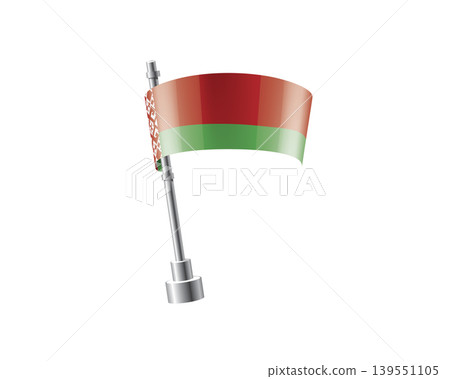 Clean representation showcasing Belarusian flag attached to glossy metal pole 139551105