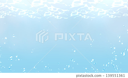 清涼的背景素材，以水面和氣泡為特色；藍色水紋理；留有夏季橫幅的文字空間。 139551361