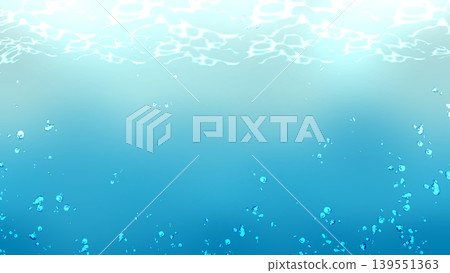 Cool background material featuring water surface and bubbles; blue water texture; copy space for summer banner. 139551363