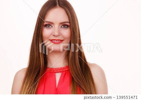 Woman charming girl long hair face makeup Woman charming girl long hair face makeup 139551471
